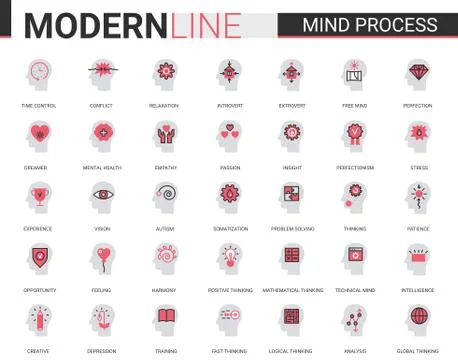 Mind process flat line icon vector illustration set for mobile app website with 스톡 일러스트