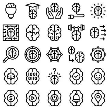 Mind Process Line Icon Set, Vector Illustrations in Filled Design Stock Illustration