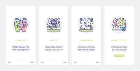 Mind process problem in stressful situations UX, UI onboarding mobile app page Illustrazione stock