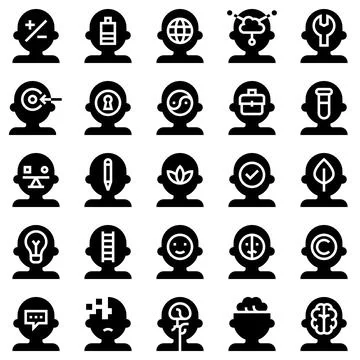 Mind Process Solid Icon Set, Vector Illustrations in Filled Design Stock Illustration