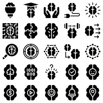 Mind Process Solid Icon Set, Vector Illustrations in Filled Design Stock Illustration