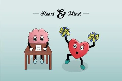 Mind is taking a test while heart is encouraging him. Vector simple illustrat Stock Illustration