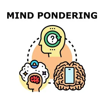 Mind thinking process contemplating ideas and brainstorming concept Illustrazione stock