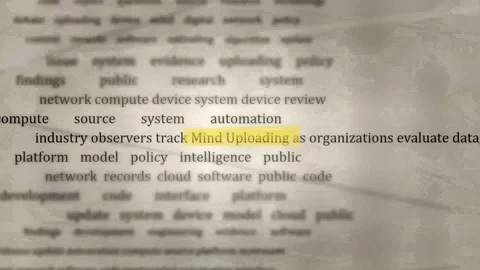 Mind uploading technology highlighted in digital document Stock-Footage 347430457