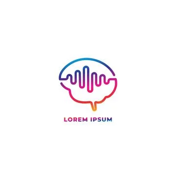 Mind wave outline logo design template. Colorful brain with pulse signal wa.. Stock Illustration