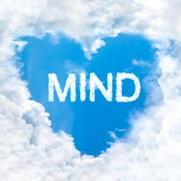 Mind word cloud blue sky background only Stock Photos