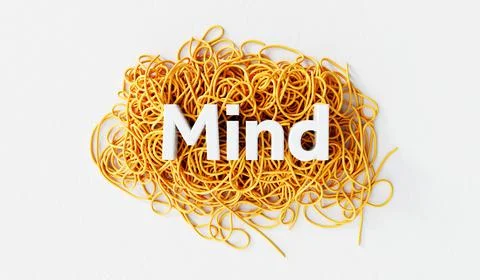 Mind word on a tangled pile of string. mental health and personal development イラスト素材