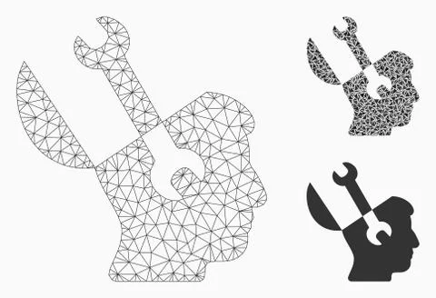 Mind Wrench Tools Vector Mesh Network Model and Triangle Mosaic Icon Stock Illustration