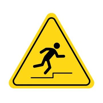 Mind your step icon. Trip, stumble caution sign with fall pictogram man. Warning Stock Illustration