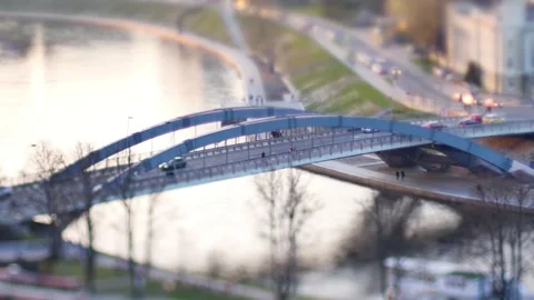 Mindaugas bridge across Neris river in Vilnius Stock Footage 157094208