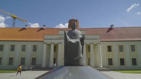 Mindaugas statue Slow Motion Old Town Vilnius Lithuania Stock Footage 93550754