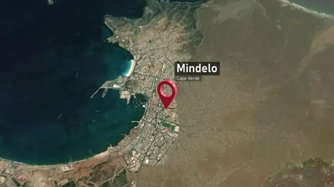 Mindelo City Map Zoom (Cape Verde) from Space to Earth Stock-Footage 274455898