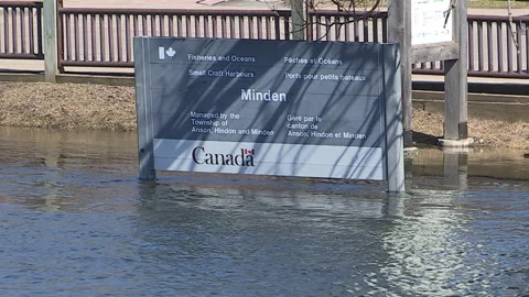 Minden, Canada Apr 15 2026 Severe spring flooding in town after winter thaw Stock Footage 346398180