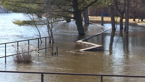 Minden, Canada Apr 15 2026 Severe spring flooding in town after winter thaw Stock Footage 346400202