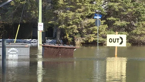 Minden, Canada Apr 15 2026 Severe spring flooding in town after winter thaw Stock Footage 346402631