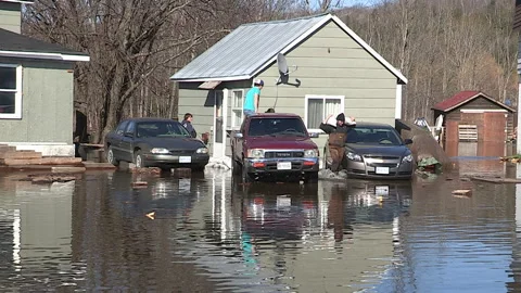 Minden, Canada Apr 15 2026 Severe spring flooding in town after winter thaw Stock Footage 346402958
