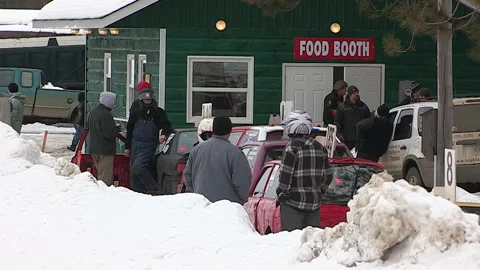 Minden, Canada Jan 12 2026 Ice Racing Cars Drifting on Frozen Track in Winter Stock Footage 346400064