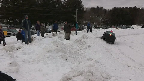 Minden, Canada Jan 12 2026 Ice Racing Cars Drifting on Frozen Track in Winter Stock Footage 346402317