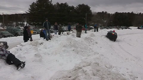 Minden, Canada Jan 12 2026 Ice Racing Cars Drifting on Frozen Track in Winter Stock Footage 346402356