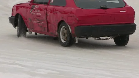 Minden, Canada Jan 12 2026 Ice Racing Cars Drifting on Frozen Track in Winter Stock Footage 346403424