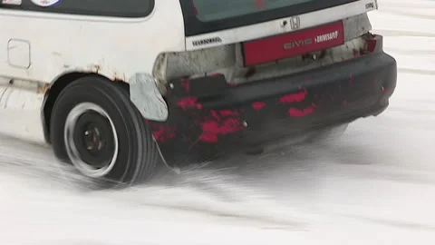 Minden, Canada Jan 12 2026 Ice Racing Cars Drifting on Frozen Track in Winter Stock Footage 346403784