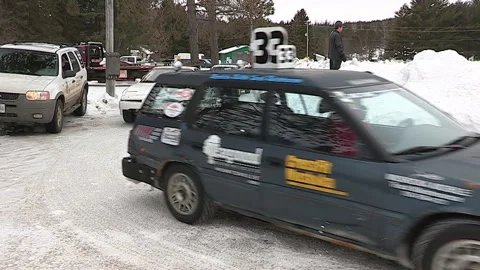 Minden, Canada Jan 12 2026 Ice Racing Cars Drifting on Frozen Track in Winter Stock Footage 346438963