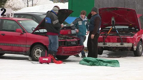 Minden, Canada Jan 12 2026 Ice Racing Cars Drifting on Frozen Track in Winter Stock Footage 346440250