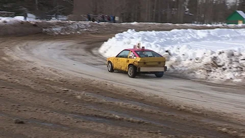 Minden, Canada Jan 12 2026 Ice Racing Cars Drifting on Frozen Track in Winter Stock Footage 346441653
