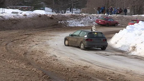 Minden, Canada Jan 12 2026 Ice Racing Cars Drifting on Frozen Track in Winter Vídeo Stock 346442109