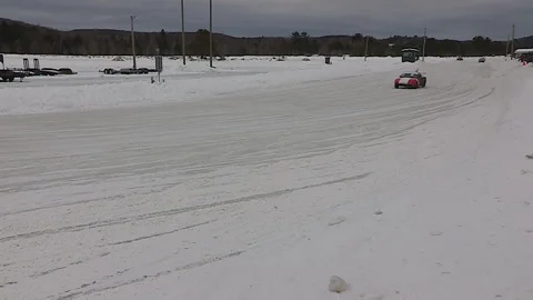Minden, Canada Jan 12 2026 Ice Racing Cars Drifting on Frozen Track in Winter Vídeo Stock 346443776