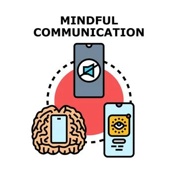 Mindful communication concept with smartphone and brain Stock Illustration