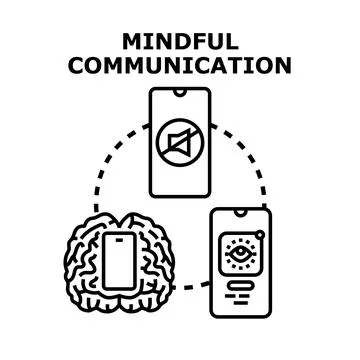 Mindful communication concept with smartphone and brain Stock Illustration