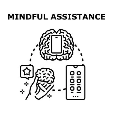 Mindful digital assistance developing mental well being Stock Illustration