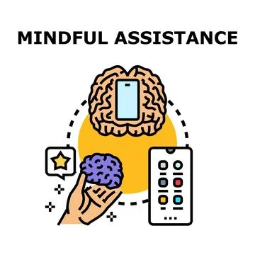 Mindful digital assistance developing mental well being Stock Illustration