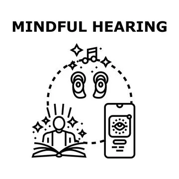 Mindful hearing concept enjoying audio and awareness therapy Stock Illustration