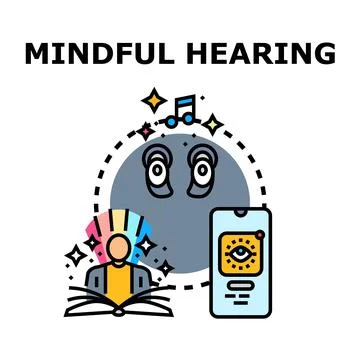 Mindful hearing concept enjoying audio and awareness therapy Stock Illustration