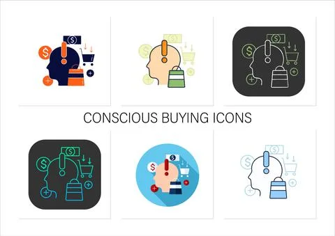 Mindful spending icons set Stock Illustration