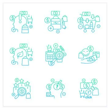 Mindful spendings gradient icons set Ilustración de archivo