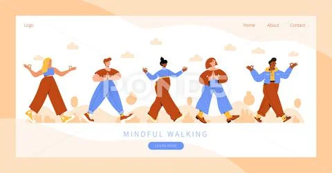 Mindful walking landing page Stock Illustration