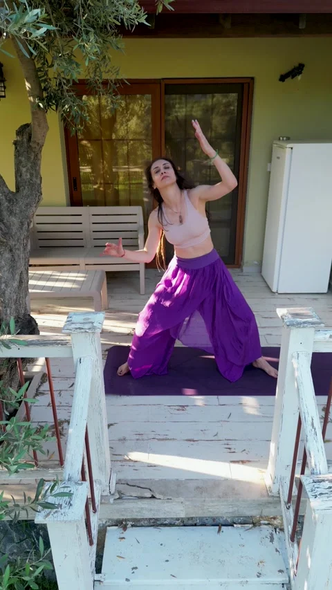 Mindful Woman Practicing Flowing Dance and Yoga Outdoors Stock Footage 345077895