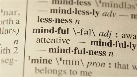 Mindful word on dictionary page reading letters Vídeos de archivo 267176299
