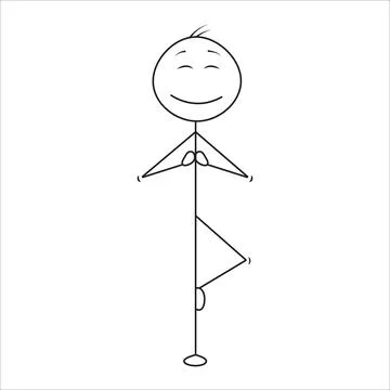 Mindful Yoga Tree Pose Stick Figure Vector Illustration Stock Illustration