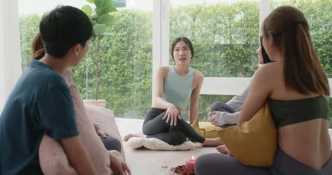 Mindful zen yoga workshop stress relief for Gen Z health care longevity lif.. 스톡 동영상 308613873