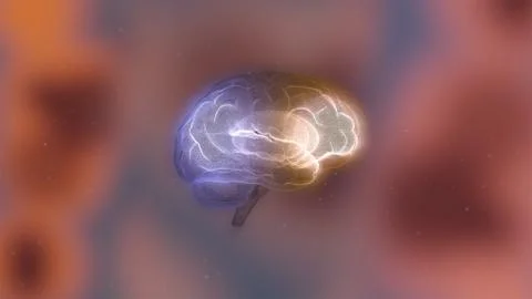 Mindfulness concept. 3d render glowing brain structure over blurred red light 스톡 일러스트