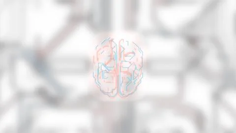 Mindfulness concept. 3d render hud style brain structure over blurred 스톡 일러스트