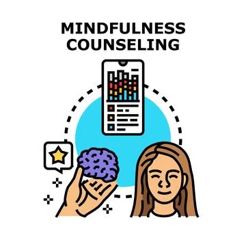 Mindfulness counseling session connecting brain health and mobile app Stock Illustration