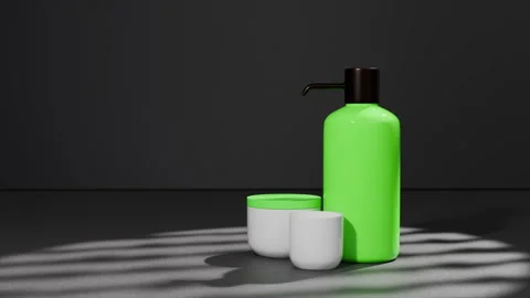 Mindfulness essentials, green liquid soap dispenser round bottle on dark bg Stock Footage 316683414