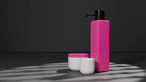 Mindfulness essentials, pink liquid soap dispenser, cosmetic jar, aroma candle Stock Footage 314291317