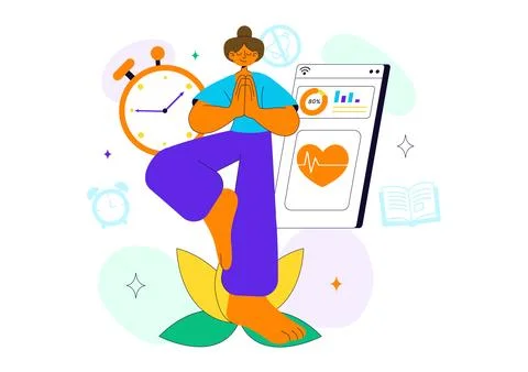 Mindfulness Meditation Practice Vector Illustration of a Person with Closed.. Stock Illustration