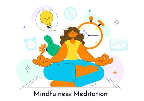 Mindfulness Meditation Practice Vector Illustration of a Person with Closed.. Stock Illustration